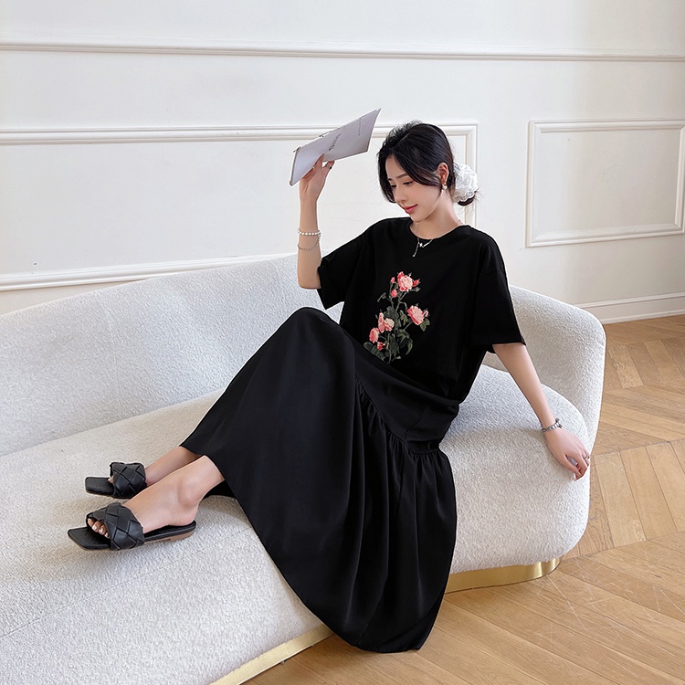 Đầm Midi Cotton Tay Ngắn Dáng Rộng In Họa Tiết Thời Trang Mùa Hè 2023 Cho Nữ L XL XXL 3XL 7577 F106