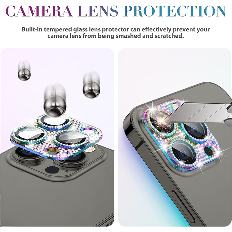 Miếng bảo vệ camera điện thoại đính đá 3D thích hợp cho iPhone 11 12 13 14 Pro Max Plus 12 Mini 14Pro 13Pro