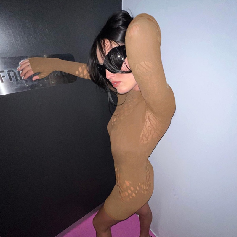 Đầm Ngủ Tay Dài Phối Lưới Họa Tiết Hoa Thời Trang Mùa Hè Quyến Rũ Cho Nữ