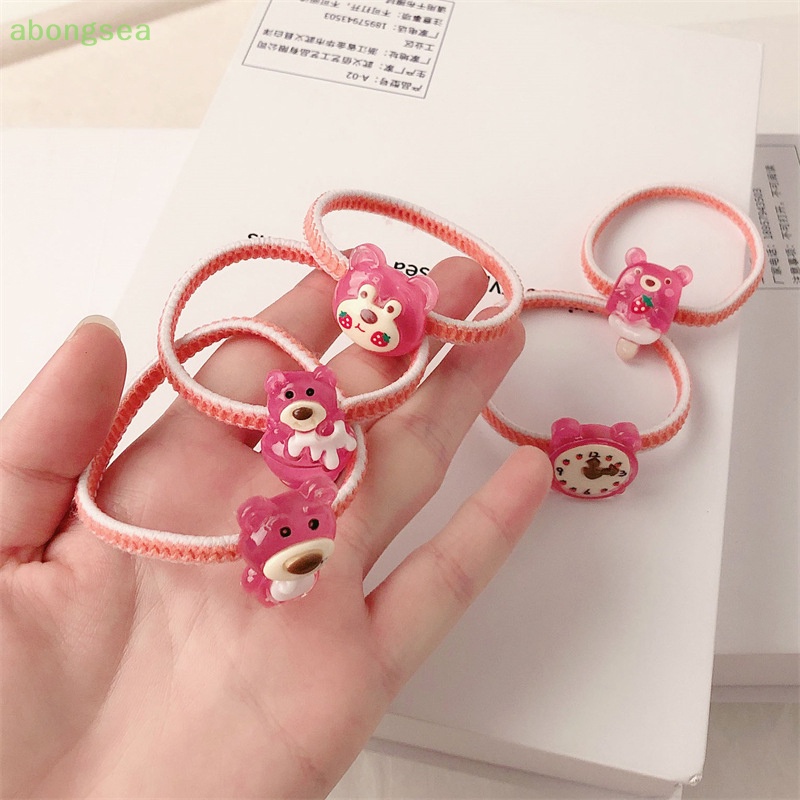 1 Dây Cột Tóc Cao Su Co Giãn Hình Gấu Dâu Tây Xinh Xắn Cho Bé Gái