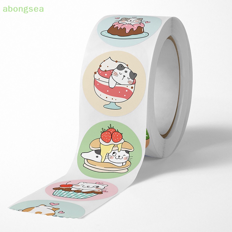Set 500 Miếng Dán Tròn Họa Tiết Mèo Hoạt Hình Trang Trí Đa Ứng Dụng