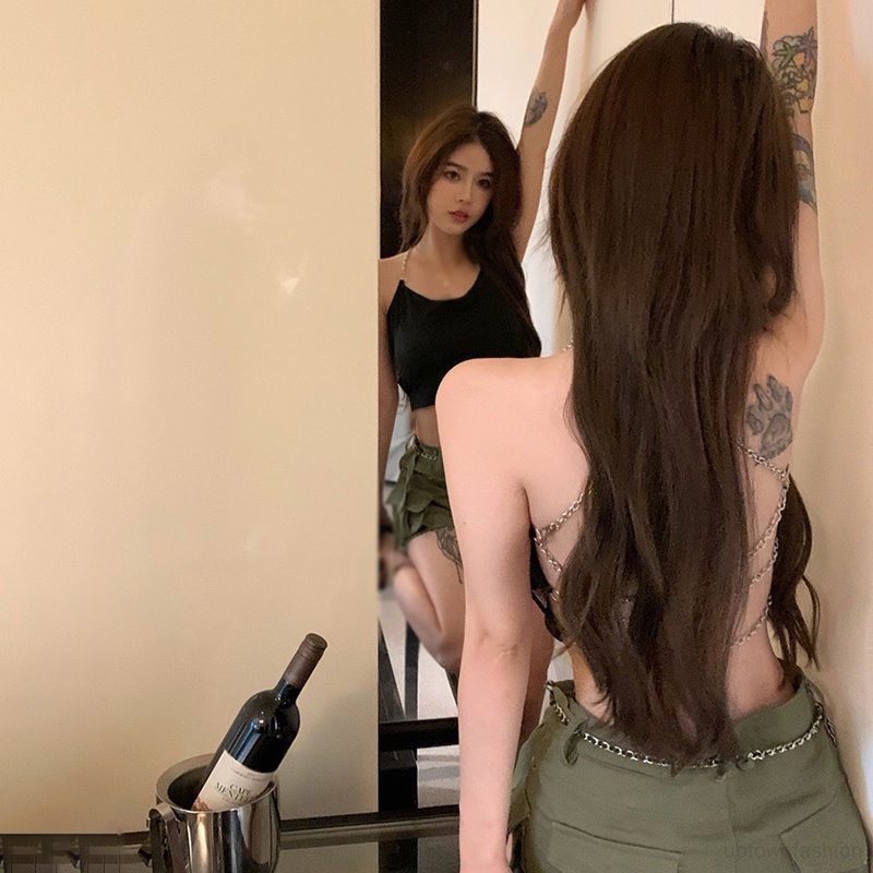 Áo Tank Top Hở Lưng Phối Dây Xích Thời Trang Mùa Hè Phong Cách Mỹ Cho Nữ