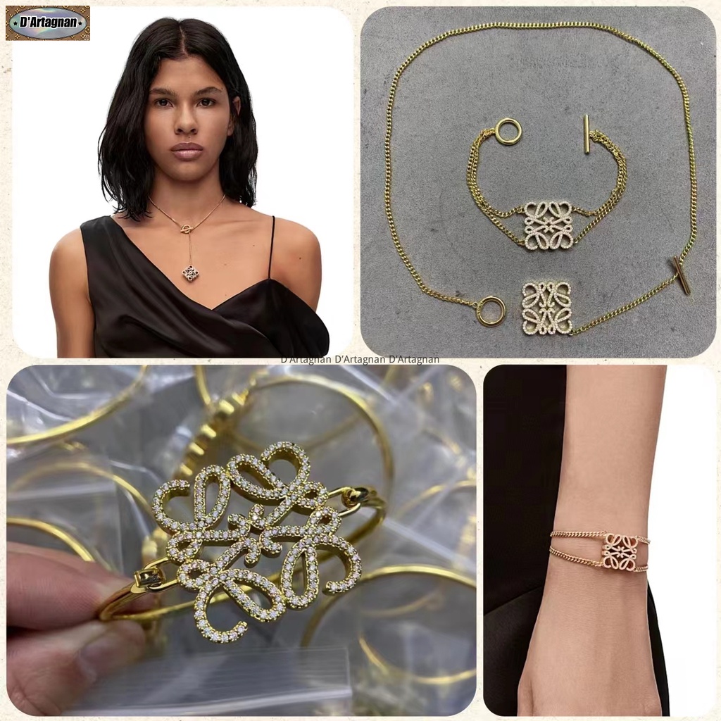 'TOP'Anagram Necklace Bracelet Bracelet Set Vàng kim loại pha lê dày đặc vòng tròn thanh ngang đóng cửa đồng mạ vàng với thép in Hàn Quốc 2023 bản sao mới cho phụ nữ