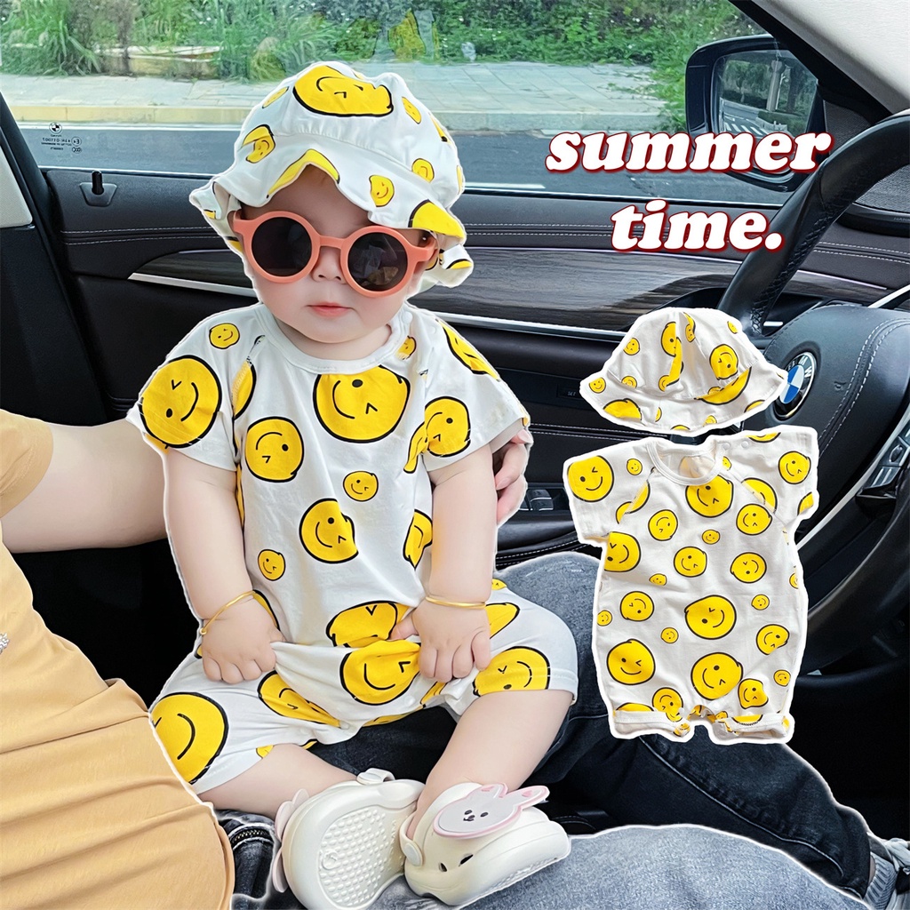 Bộ Áo Liền Quần Tay Ngắn Chất Liệu Cotton Mềm Mại Thời Trang Mùa Hè Cho Bé 3-6 - 9-12 Tháng Tuổi
