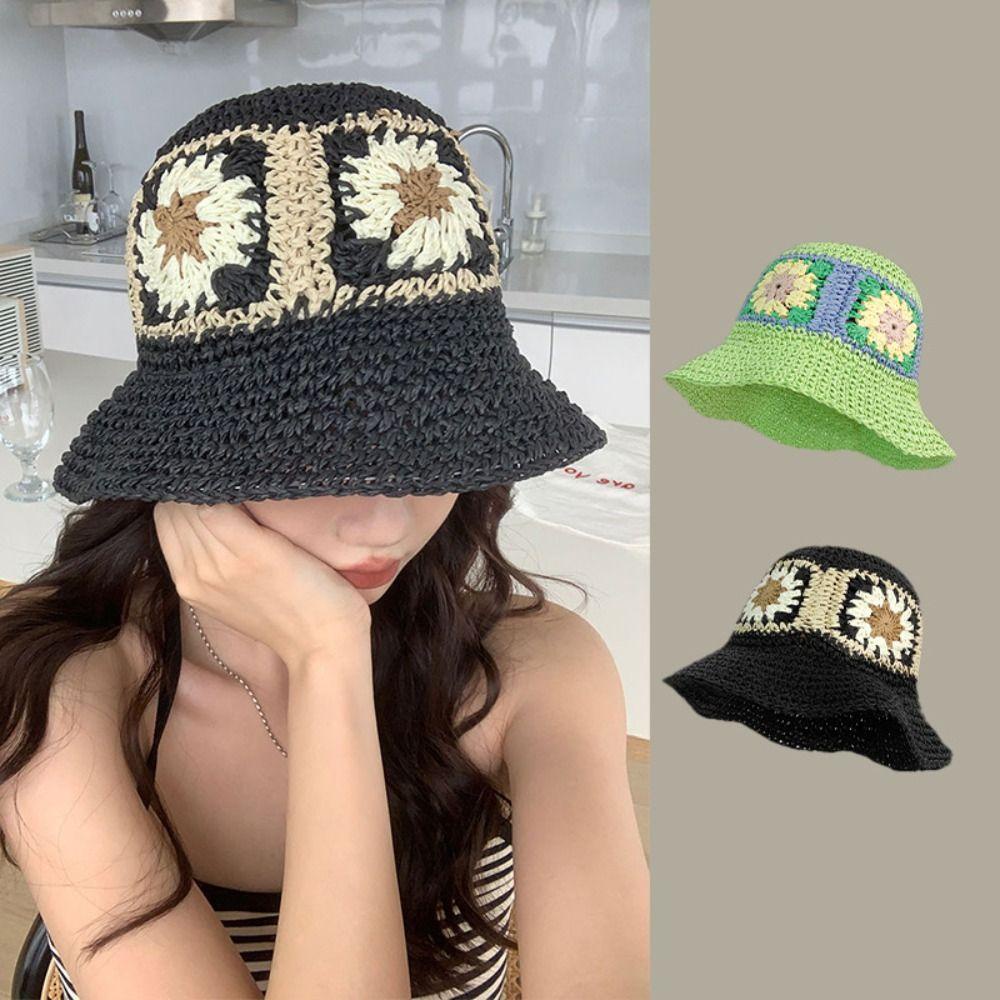 Mũ Tai Bèo Chống Nắng / Tia UV Màu Trơn Họa Tiết Hoa Cúc Thời Trang Mùa Hè Cho Nữ