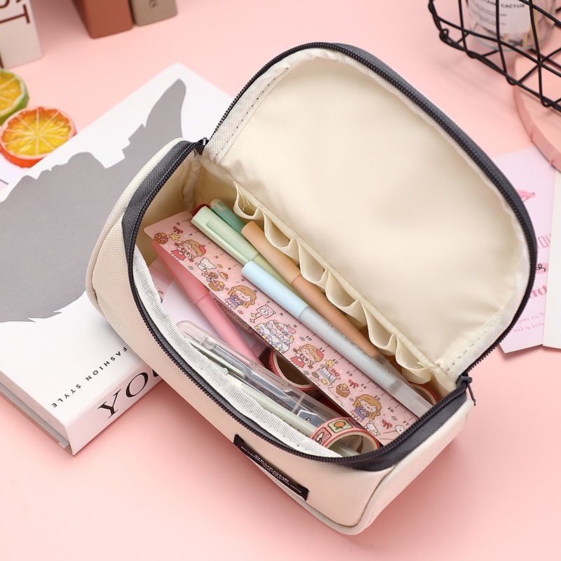 Túi Đựng Bút Bằng Vải canvas Đa Năng Màu Trơn Cỡ Lớn Phong Cách Hàn Quốc