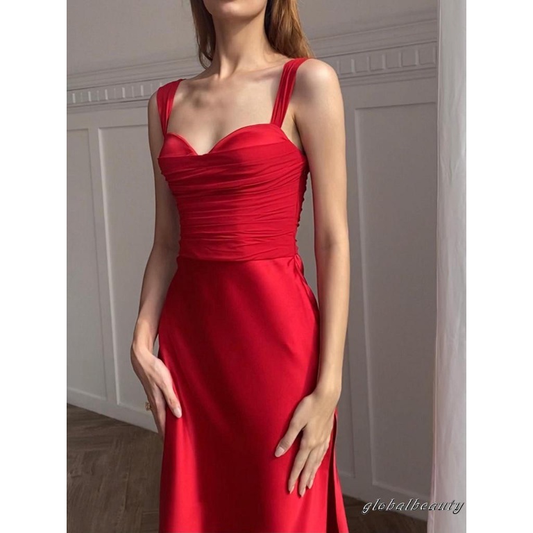 Đầm Hai Dây Dáng Dài Cổ Chữ V Màu Sắc Đơn Giản Thời Trang Mùa Hè Cho Nữ