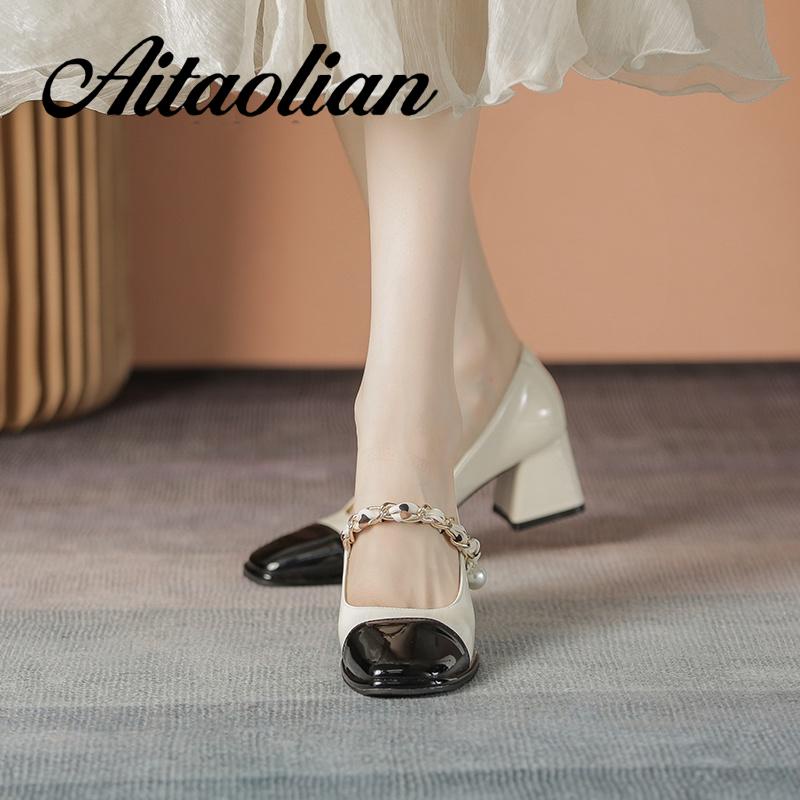 Giày Cao Gót 5cm Da Bóng Mũi Vuông Phong Cách Anh Quốc Thời Trang Cho Nữ