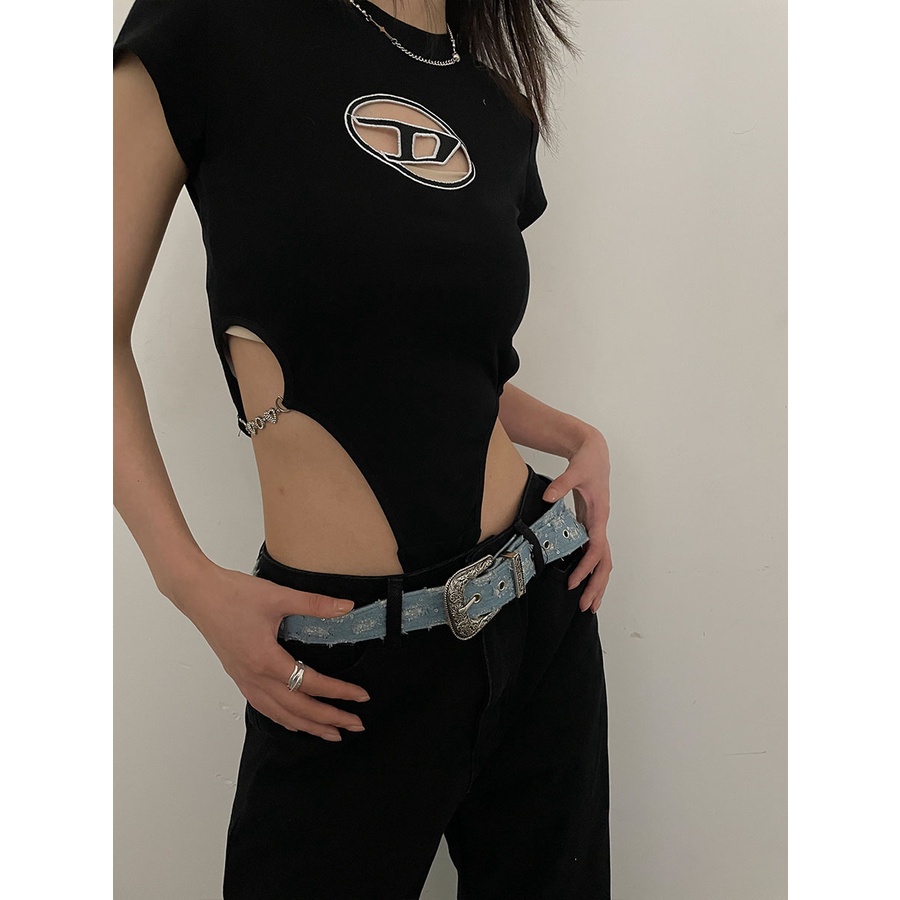 Thắt Lưng Denim Khóa Kim Loại Phong Cách Retro Hàn Quốc Thời Trang Mùa Hè Cho Nữ