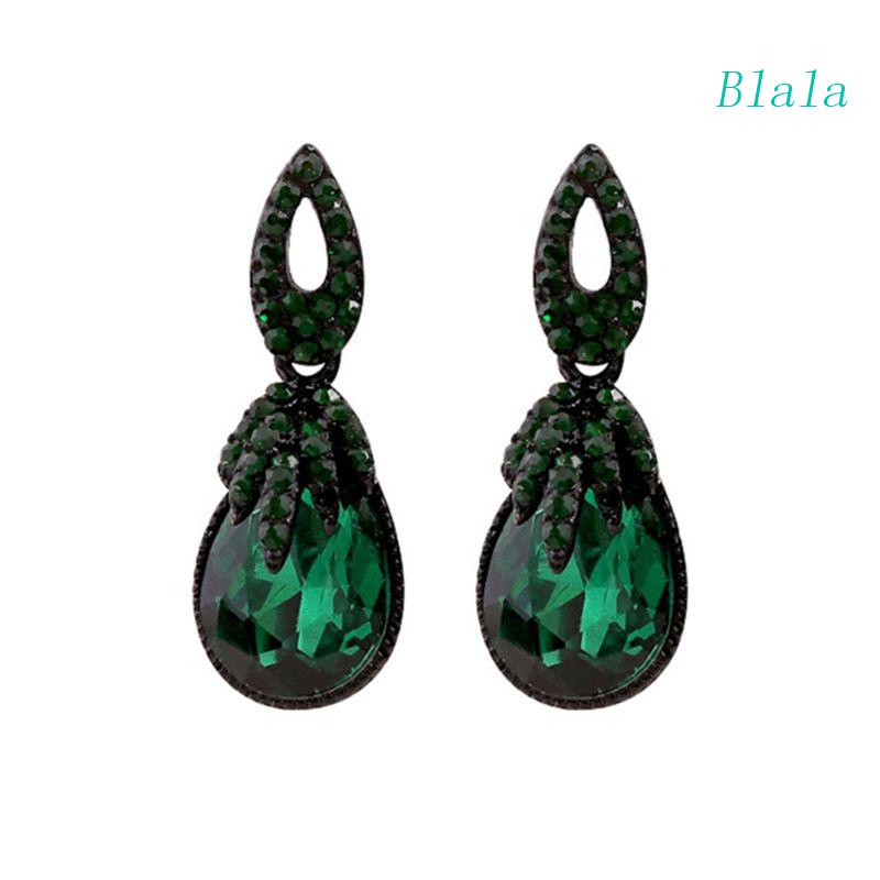 Cặp Bông Tai Giọt Nước Màu Xanh Lá Đậm Phong Cách Bohemia