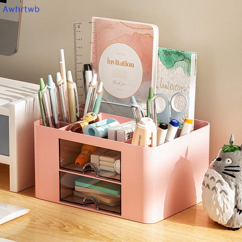Hộp Đựng Bút Màu Trơn 2 Ngăn Kéo Sức Chứa Lớn Sắp Xếp Gọn Gàng Cho Học Sinh / Văn Phòng Mới