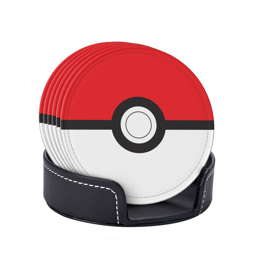 Pokemon Coaster Bộ 6 Đế Lót Ly Da Coffee Shop Đế Lót Ly Trà Chịu Nhiệt