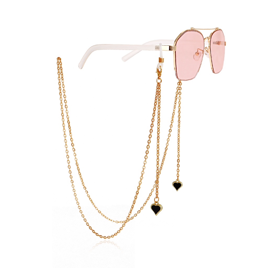 Dây Đeo Mắt Kính Bằng Kim Loại Hai Công Dụng Màu Trắng / Đen Hình Trái Tim Cho Nữ