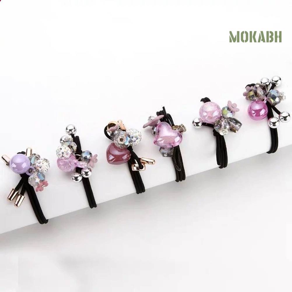 6 Dây Cột Tóc Co Dãn Họa Tiết Hoa Đính Đá Thời Trang Cho Nữ