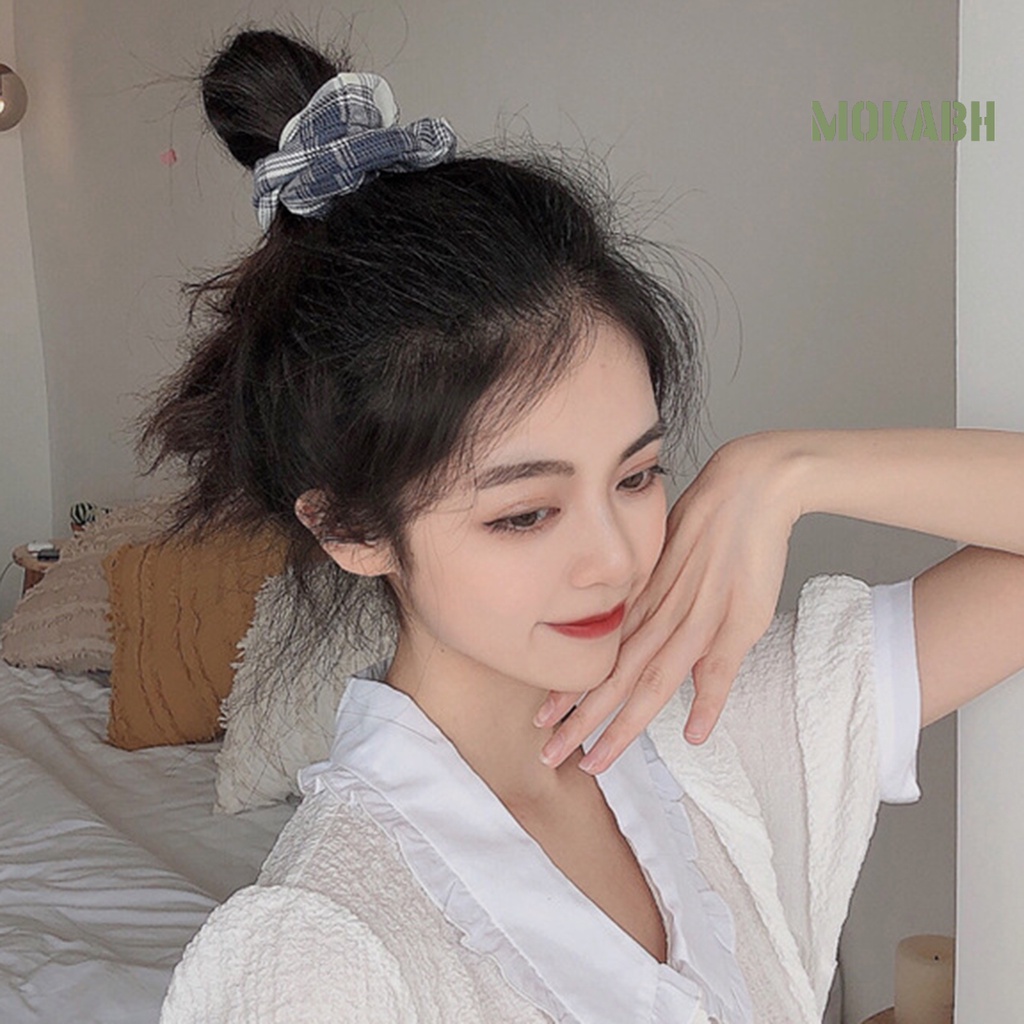 Dây Cột Tóc Co Giãn Họa Tiết Sọc Caro Phong Cách Hàn Quốc Ngọt Ngào Cho Nữ