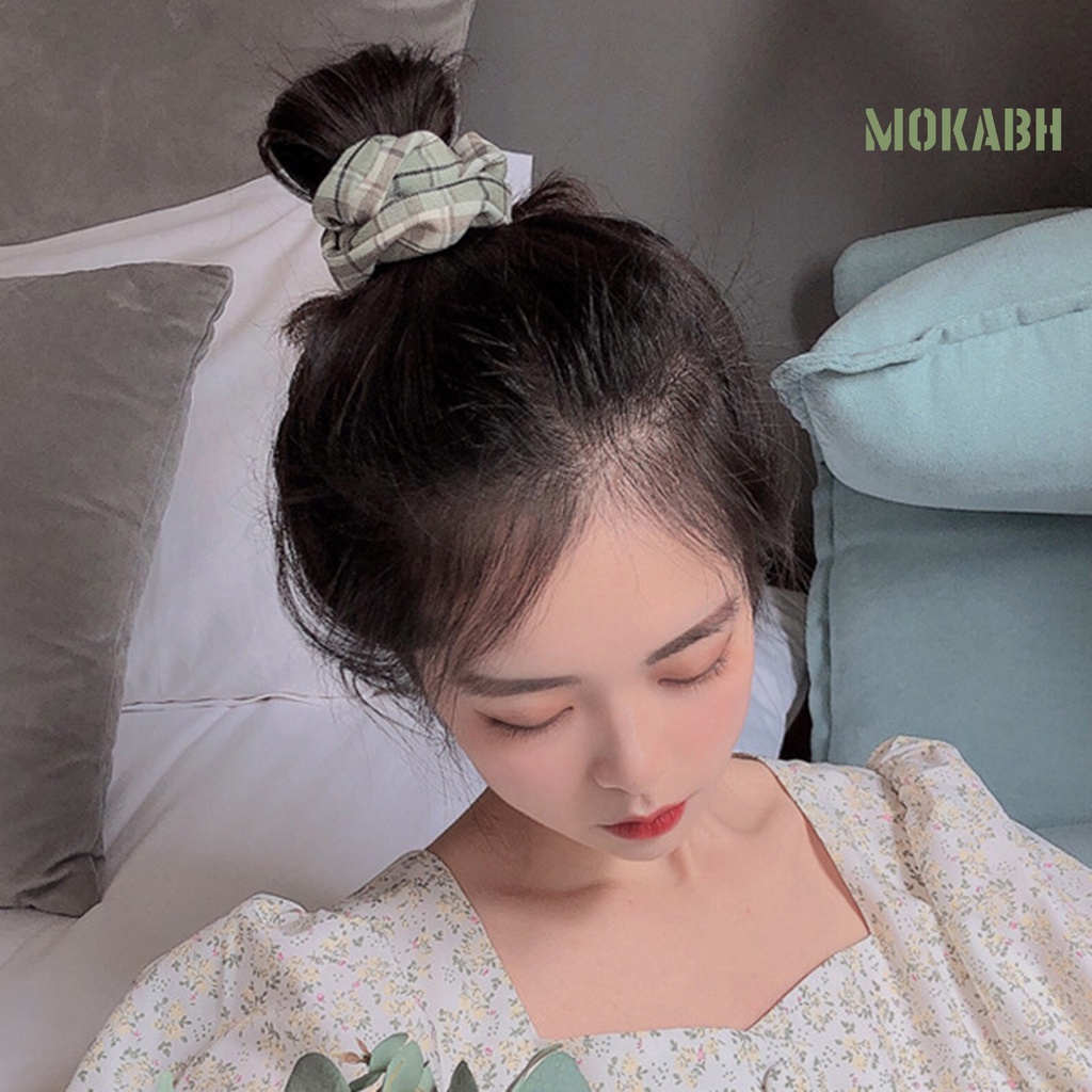 Dây Cột Tóc Co Giãn Họa Tiết Sọc Caro Phong Cách Hàn Quốc Ngọt Ngào Cho Nữ