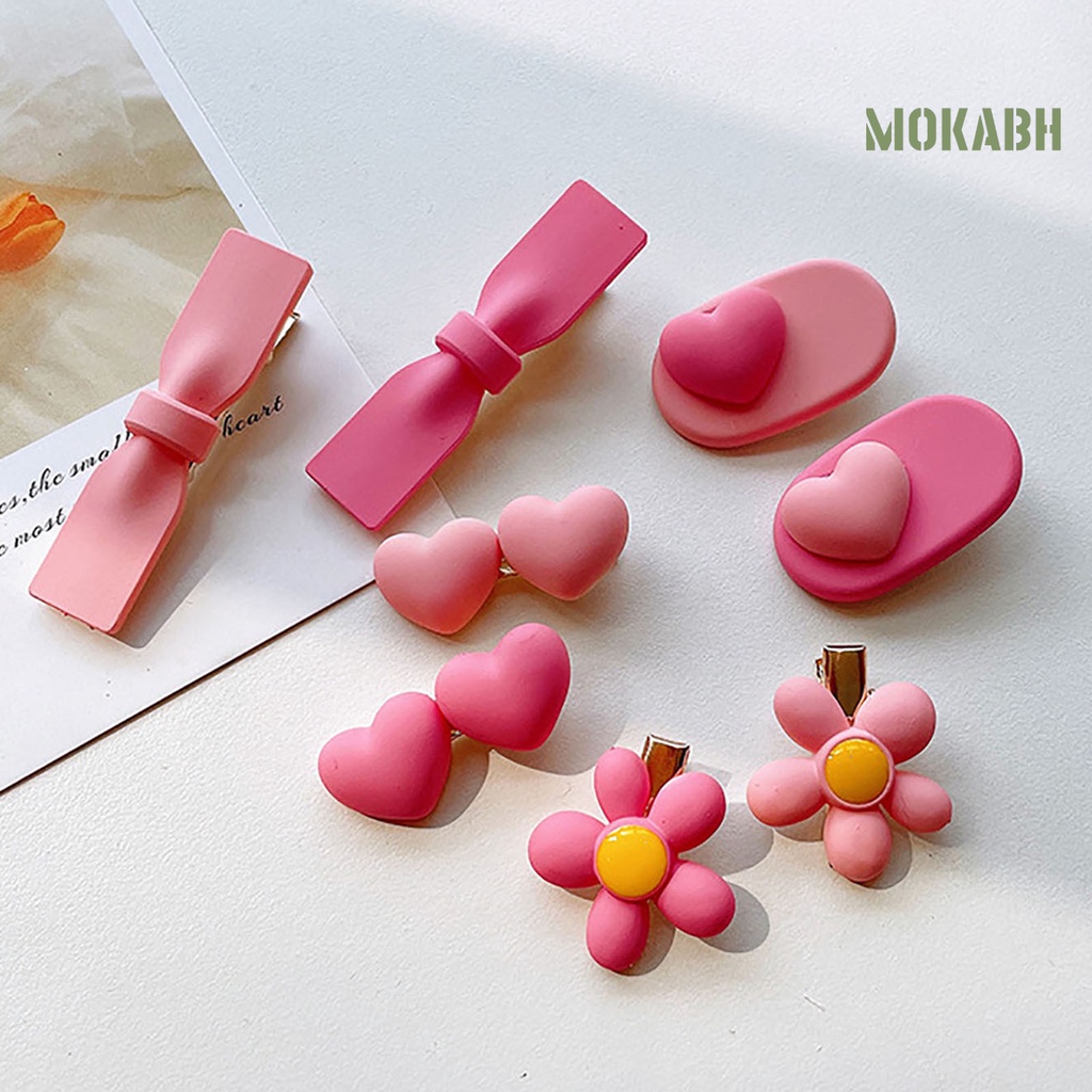 1 Cặp Kẹp Tóc Nhựa Họa Tiết Hoa / Trái Tim / Nơ Bằng Kim Loại Dễ Thương