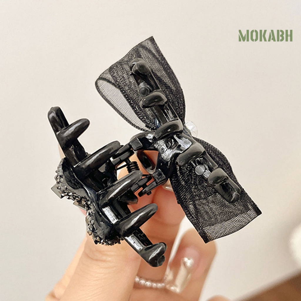 [Mok Abh] Kẹp Tóc Hình Nơ Hai Mặt Đính Đá Chống Trượt Co Giãn Dành Cho Nữ