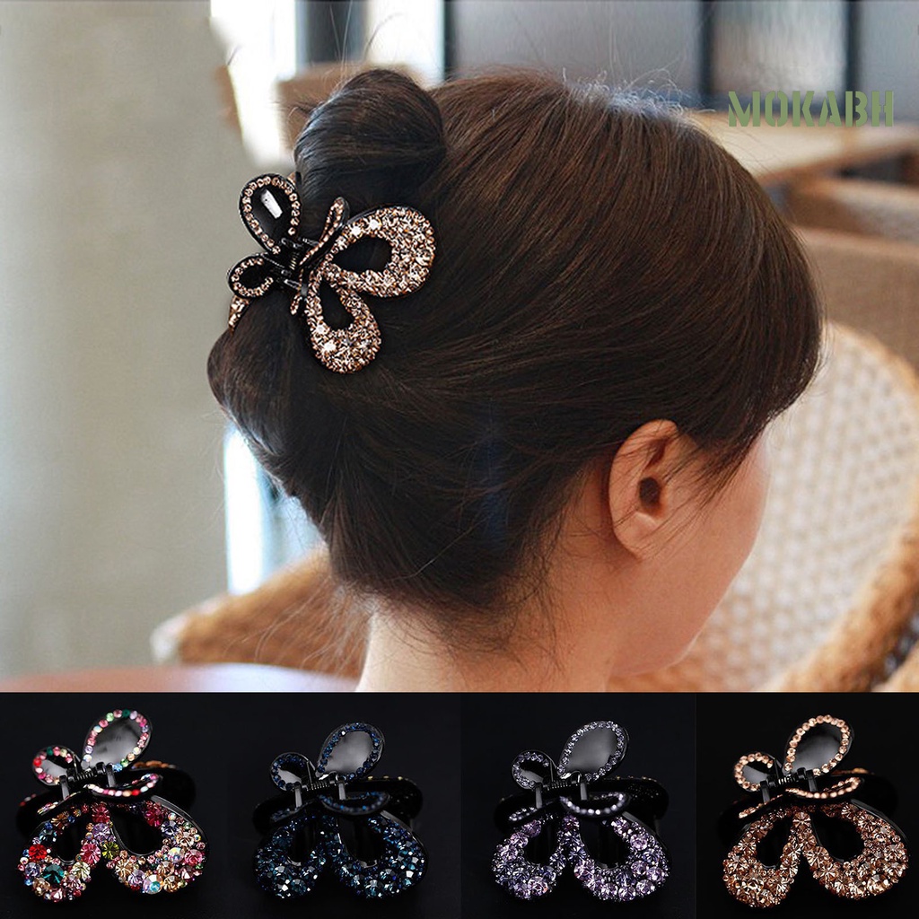 Kẹp Tóc Hình Bướm Bằng Nhựa Đính Đá Lấp Lánh Thời Trang Cho Nữ