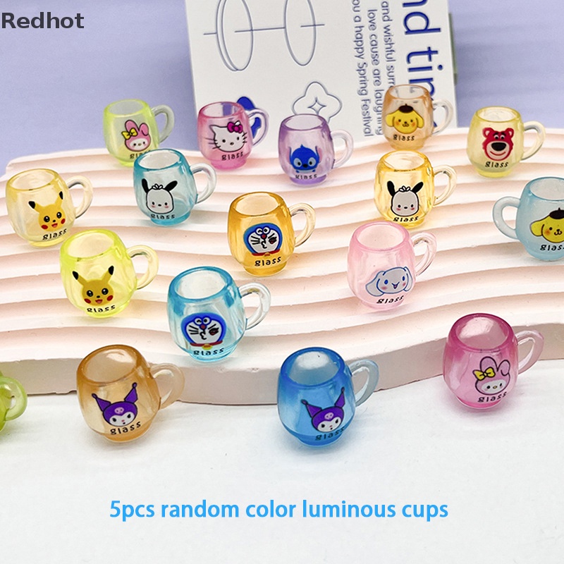 &lt; Redhot &gt; Bộ 5 Ly Nhựa Phát Quang In Hình Hoạt Hình Dễ Thương Trang Trí Tiểu Cảnh
