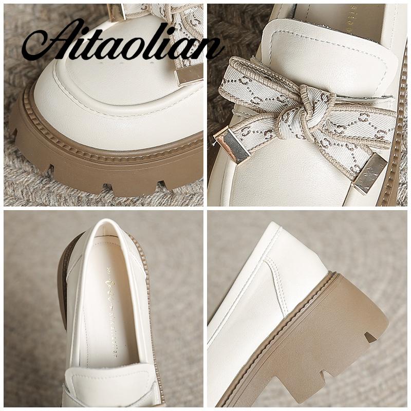 Giày Cao Gót 5cm Da Thật Mềm Đính Nơ Đơn Giản Phong Cách Anh Quốc Cho Nữ Thời Trang