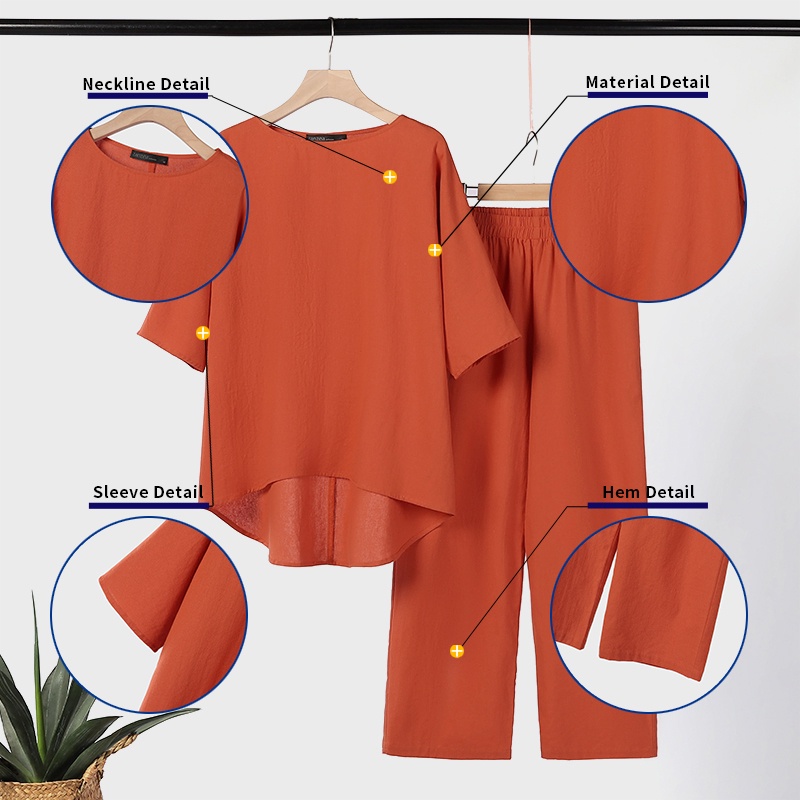 Bộ đồ ZANZEA gồm áo tay lửng cổ tròn phối quần dài lưng cao có túi phong cách cổ điển thời trang cho nữ