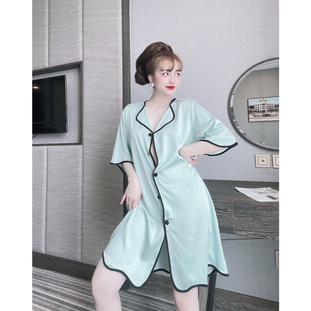 Đầm ngủ sơ mi lụa Latin cao cấp váy ngủ mặc nhà bigsize