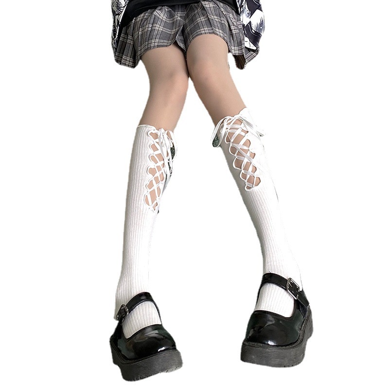 Women Black Stockings Children's Medium Length Stockings Jk Lolita Socks Silk Bandage Stockings Calf Stockings Girl Long Knee Socks