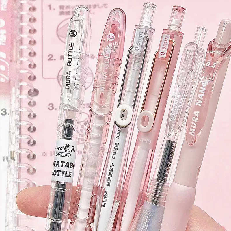 Set 6 Bút Mực Gel Ngòi 0.5mm Màu Hồng Dễ Thương Chất Lượng Cao