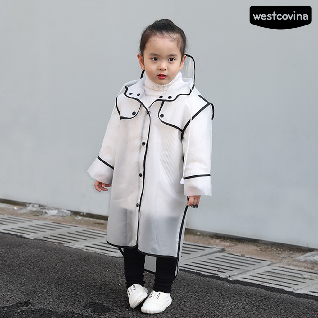 [COD]☁Áo Mưa EVA Trong Suốt Có Mũ Trùm Phối Dây Rút Chống Thấm Nước Dành Cho Trẻ Em