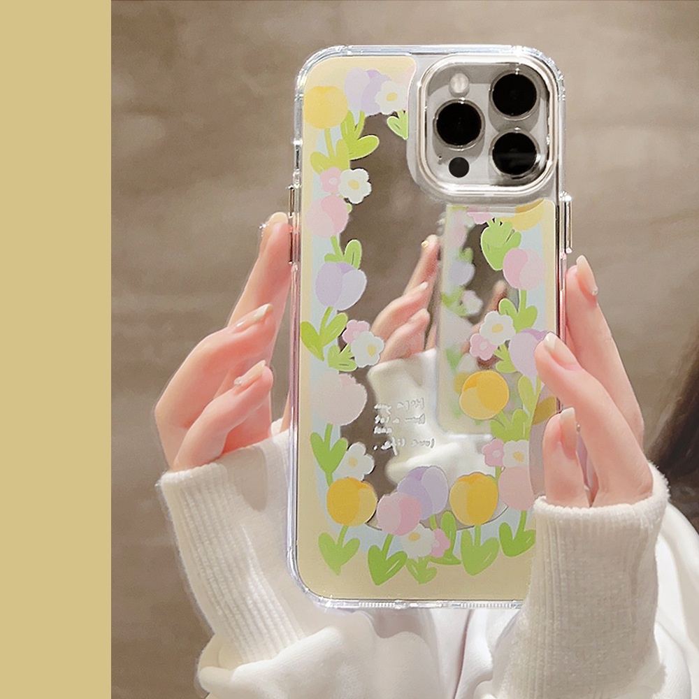 Ốp Điện Thoại Tráng Gương Họa Tiết Hoa Tulip Cho Iphone 14 11 12 13 PRO MAX AT0261