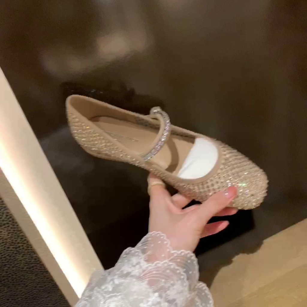 Giày Búp Bê Mũi Vuông Đính Đá Thời Trang Cho Nữ