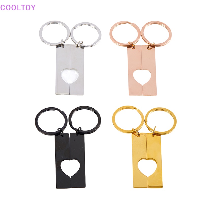 Set 2 Móc Khóa Ghép Hình Trái Tim Bằng Thép Không Gỉ Mặt Kính Độ Bóng Cao