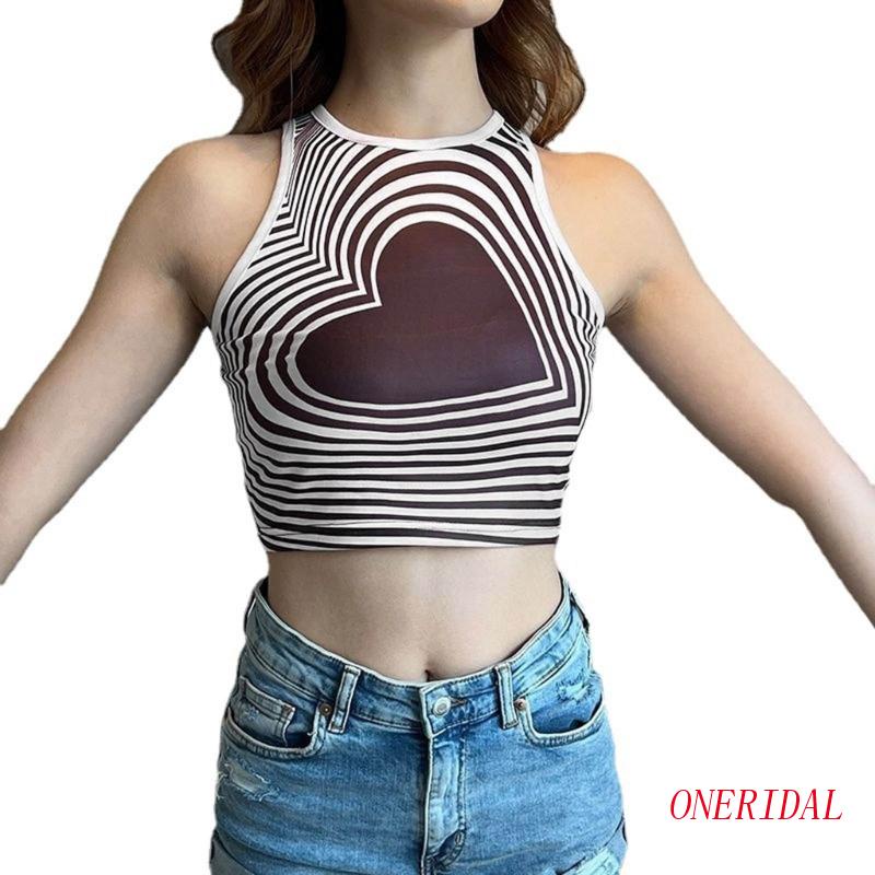 Áo Croptop Không Tay Dáng Ôm In Hình Trái Tim Y2k Thời Trang Dành Cho Nữ