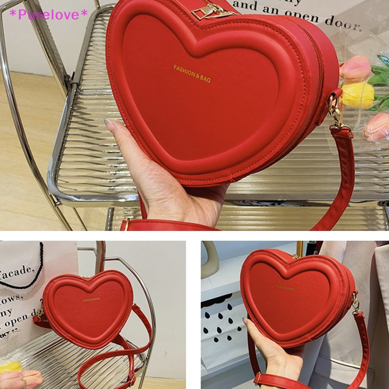 Túi Đeo Chéo Da PU Màu Trơn Hình Trái Tim Thời Trang Cho Nữ Mới