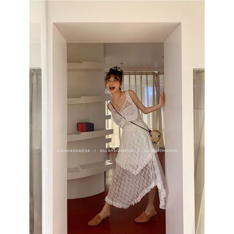 [F &amp; X] Đầm Hai Dây Mỏng Không Tay Ôm Eo Phong Cách Phương Tây Gợi Cảm Cho Nữ