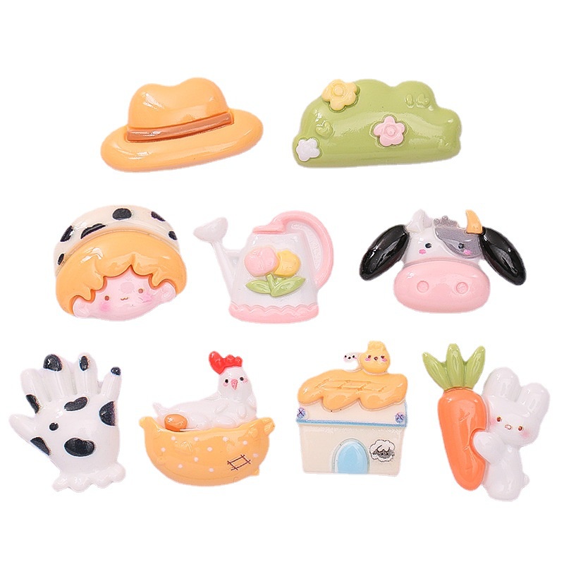 Set 10 Phụ Kiện Trang Trí Điện Thoại Hình Chú Thỏ / Bò Sữa Dễ Thương DIY