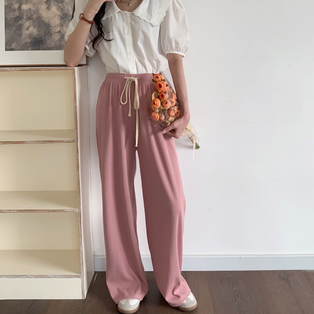 Quần Dài Ống Rộng Lưng Thun Phối Dây Rút Thời Trang Trẻ Trung