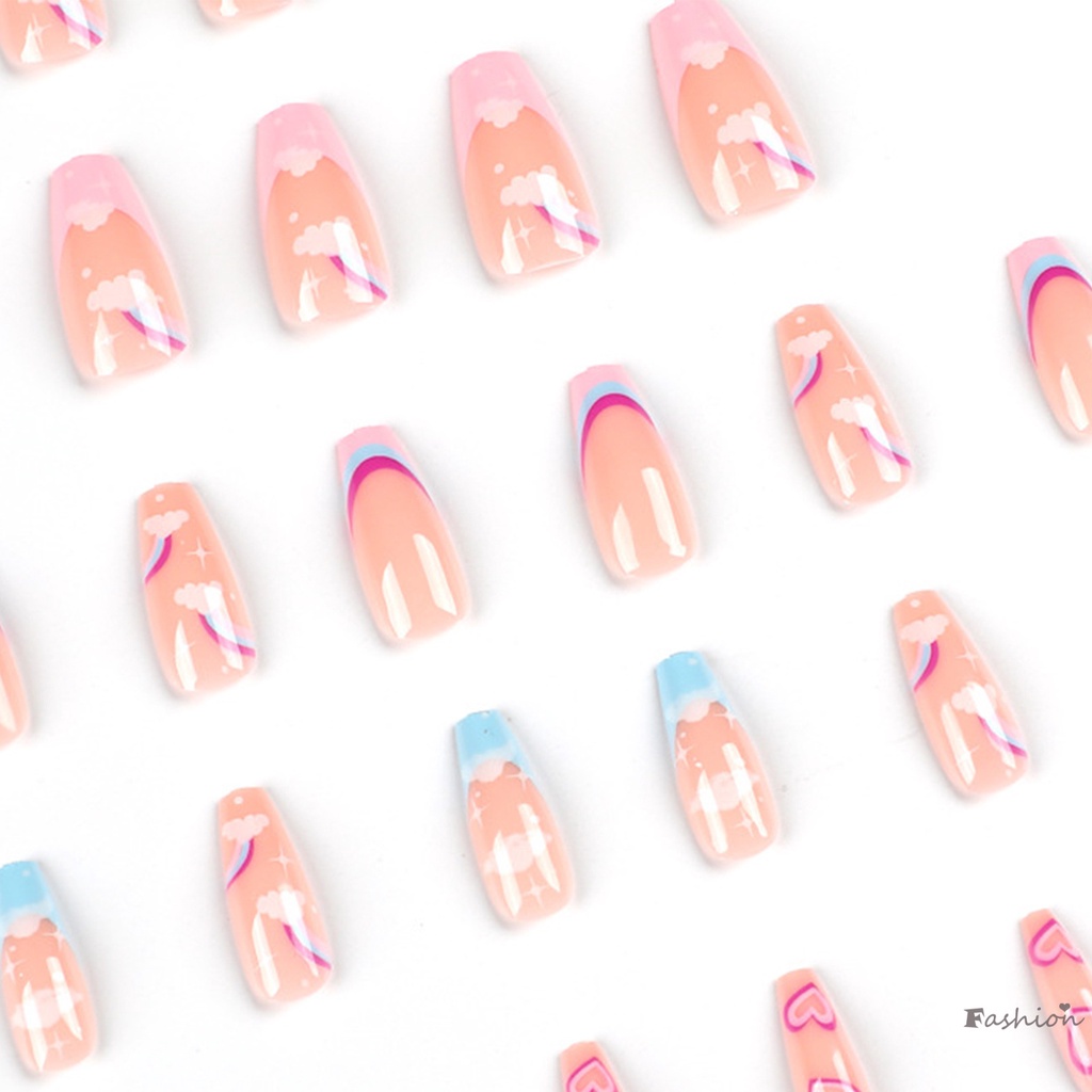 Móng Tay Giả Hình Đám Mây Cầu Vồng Nhiều Màu Sắc Lâu Trôi Không Phai Màu