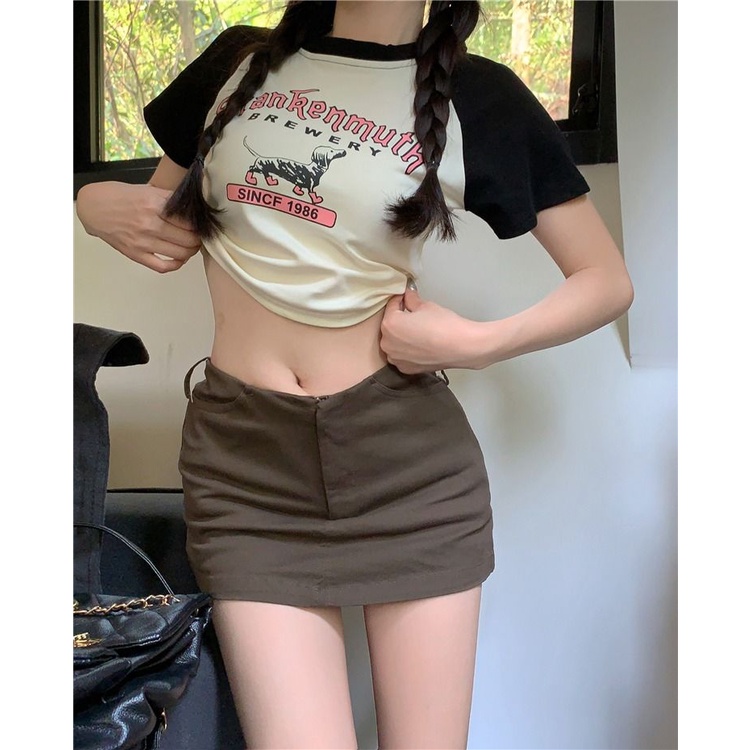 Áo baby tee Thun croptop Tay Ngắn Chất Liệu Cotton In Họa Tiết Chú Cún Phong Cách Cổ Điển Thời Trang Mùa Hè Xinh Xắn Cho Nữ