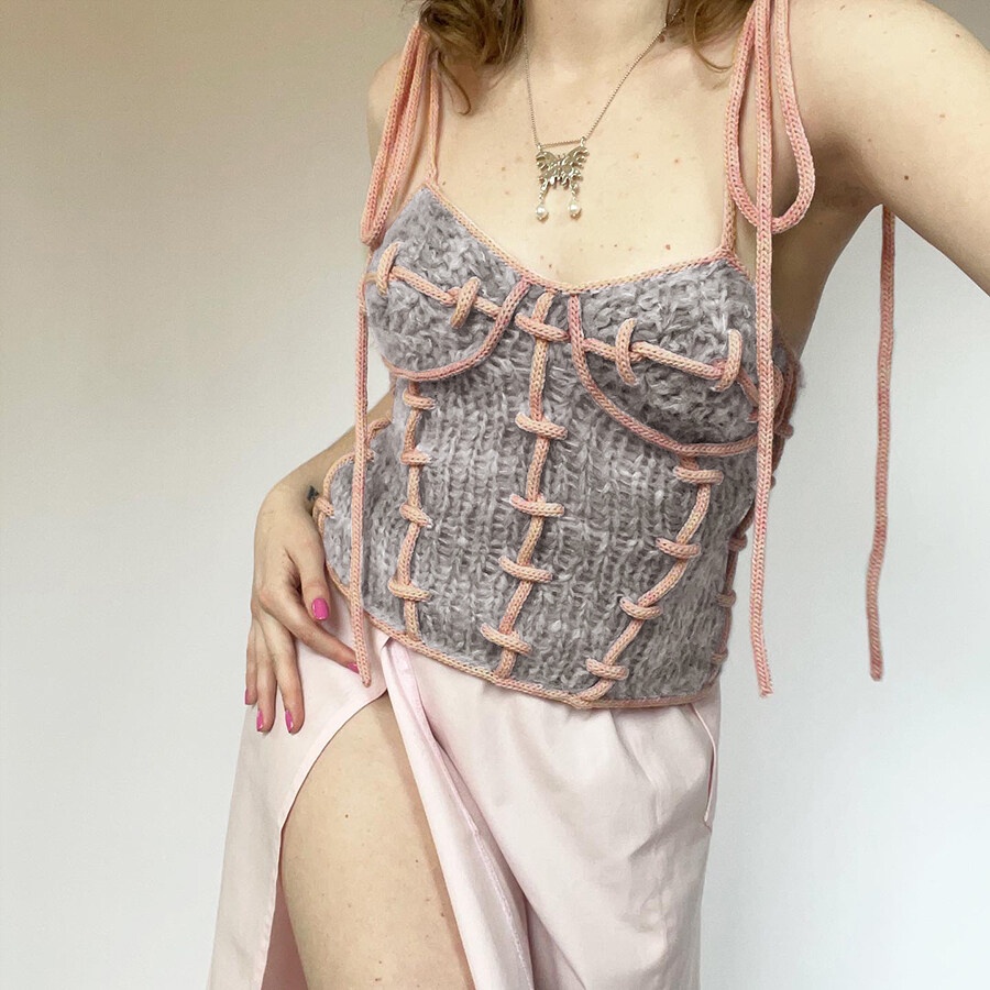 Kliou Áo Tank Top Dệt Kim Hai Dây Dáng Ôm Co Giãn Dễ Thương Thời Trang Mùa Hè 2023 Y2K