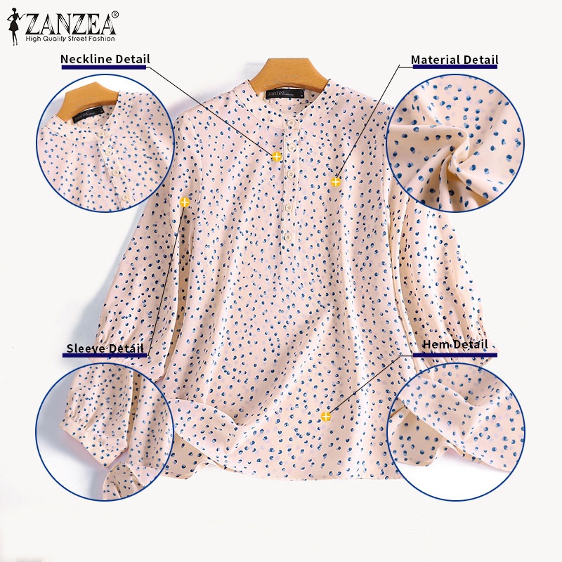 Áo sơ mi nữ ZANZEA tay lỡ cổ tròn dáng rộng thời trang Hàn Quốc