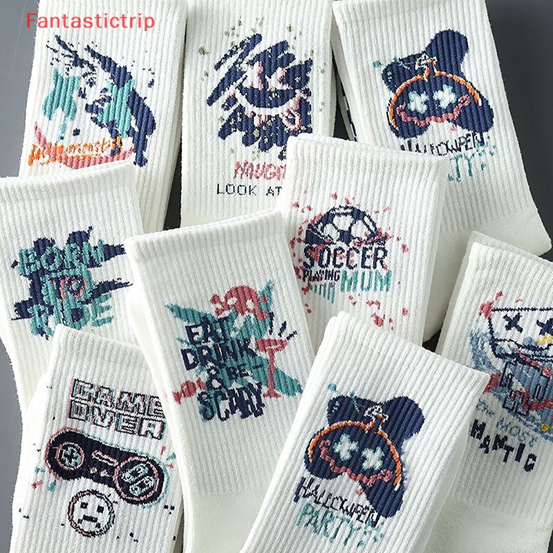1 Đôi Vớ Cotton Polyester Màu Trắng In Họa Tiết Hoạt Hình Vui Nhộn Phong Cách Unisex