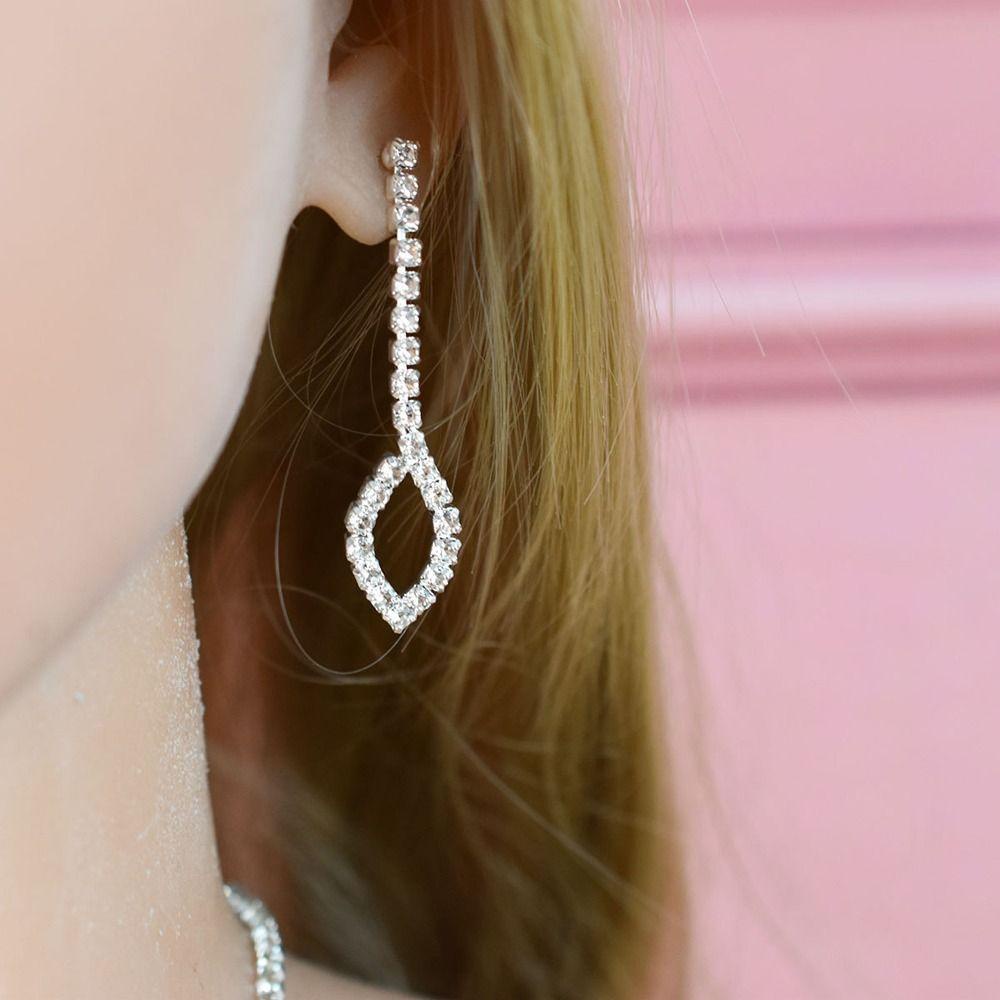 Bộ Trang Sức Cô Dâu Đính Tua Rua WMES15H|Khuyên Tai Hợp Kim Dáng Dài Thời Trang Cho Nữ