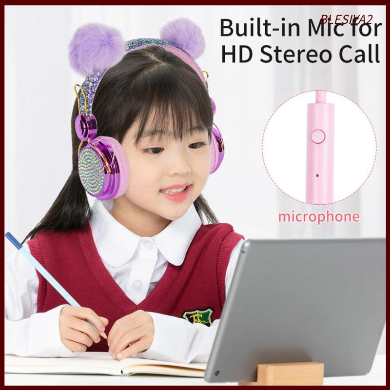 Tai Nghe Hình Tai Gấu Kim Tuyến Có Micro Dành Cho Bé Gái