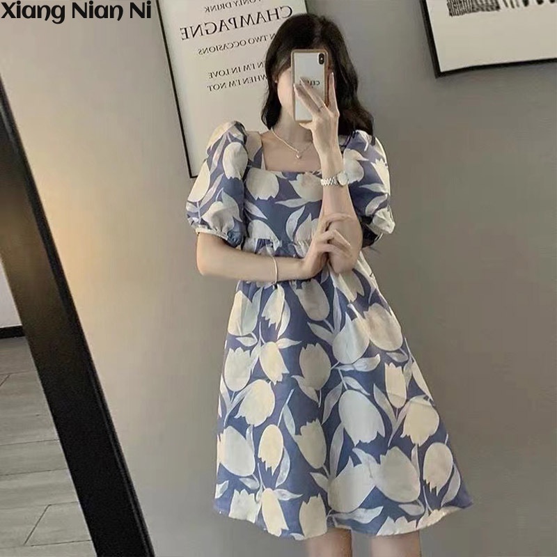 Đầm XIANG NIAN NI tay phồng in họa tiết thời trang mùa hè 2023 chất lượng cao dành cho nữ