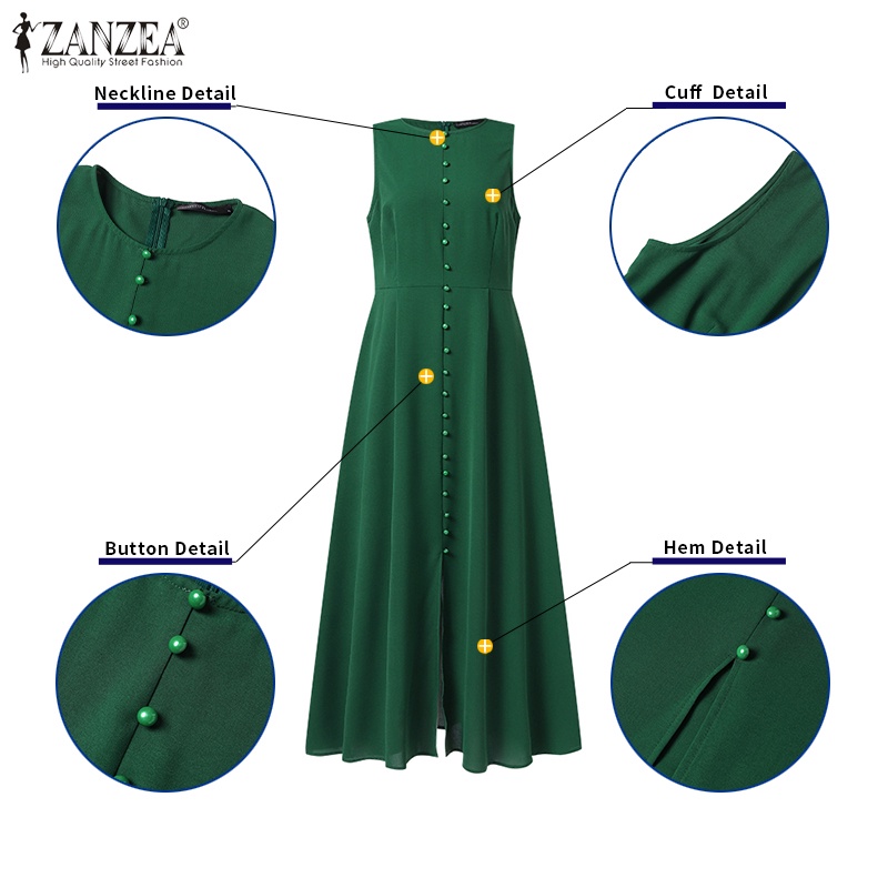 Đầm dài ZANZEA không tay cổ tròn phong cách cổ điển thời trang cho nữ
