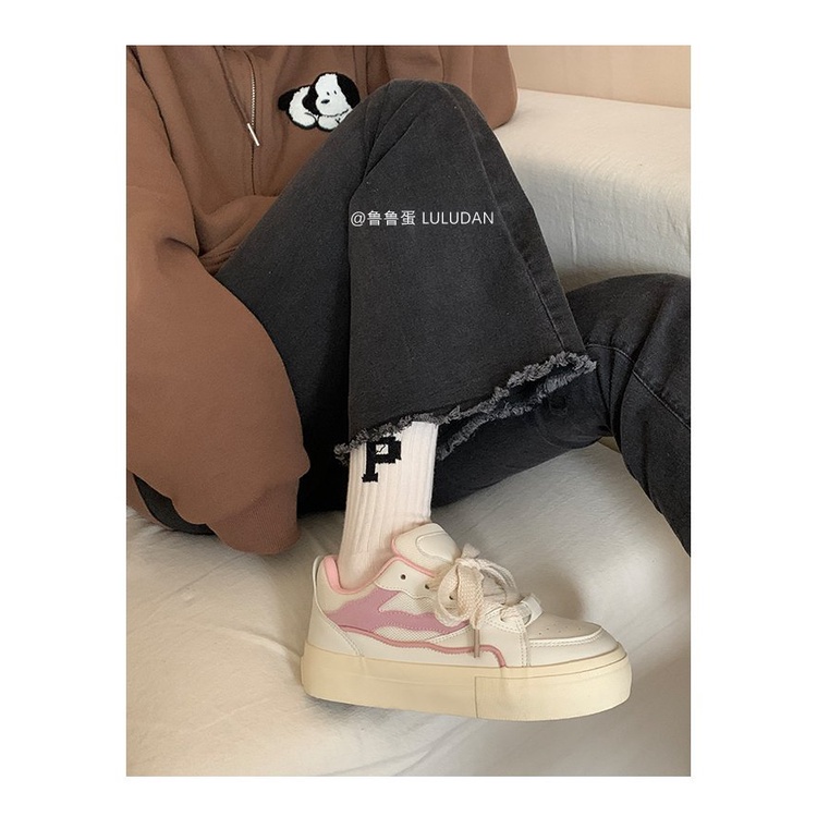 Giày Thể Thao Da Đế Bằng Phong Cách Retro Thời Trang Cho Nữ