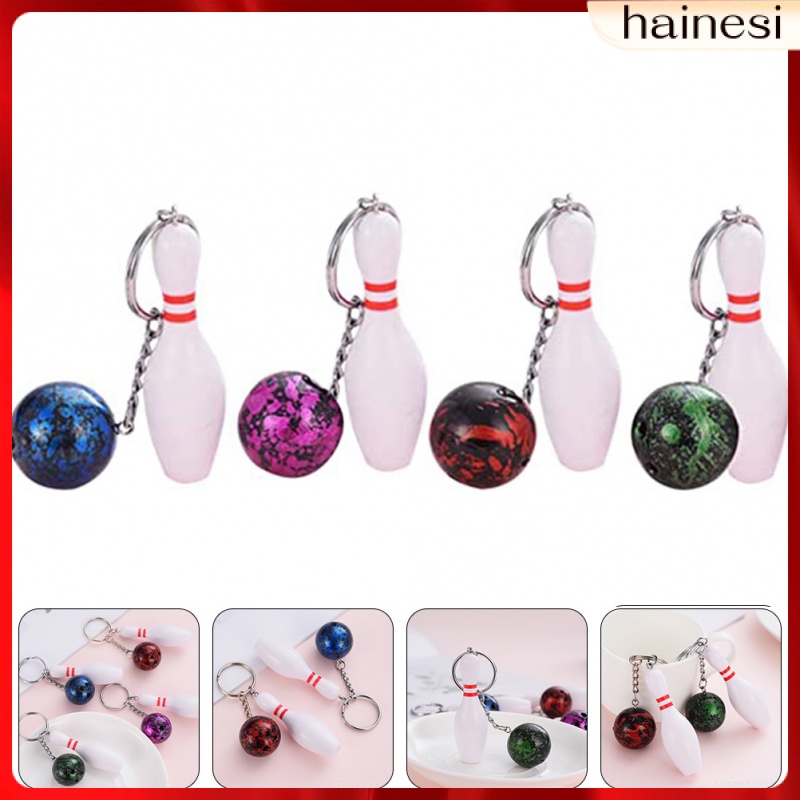 Set 4 Móc Khóa Kim Loại Hình Bowling Dễ Thương