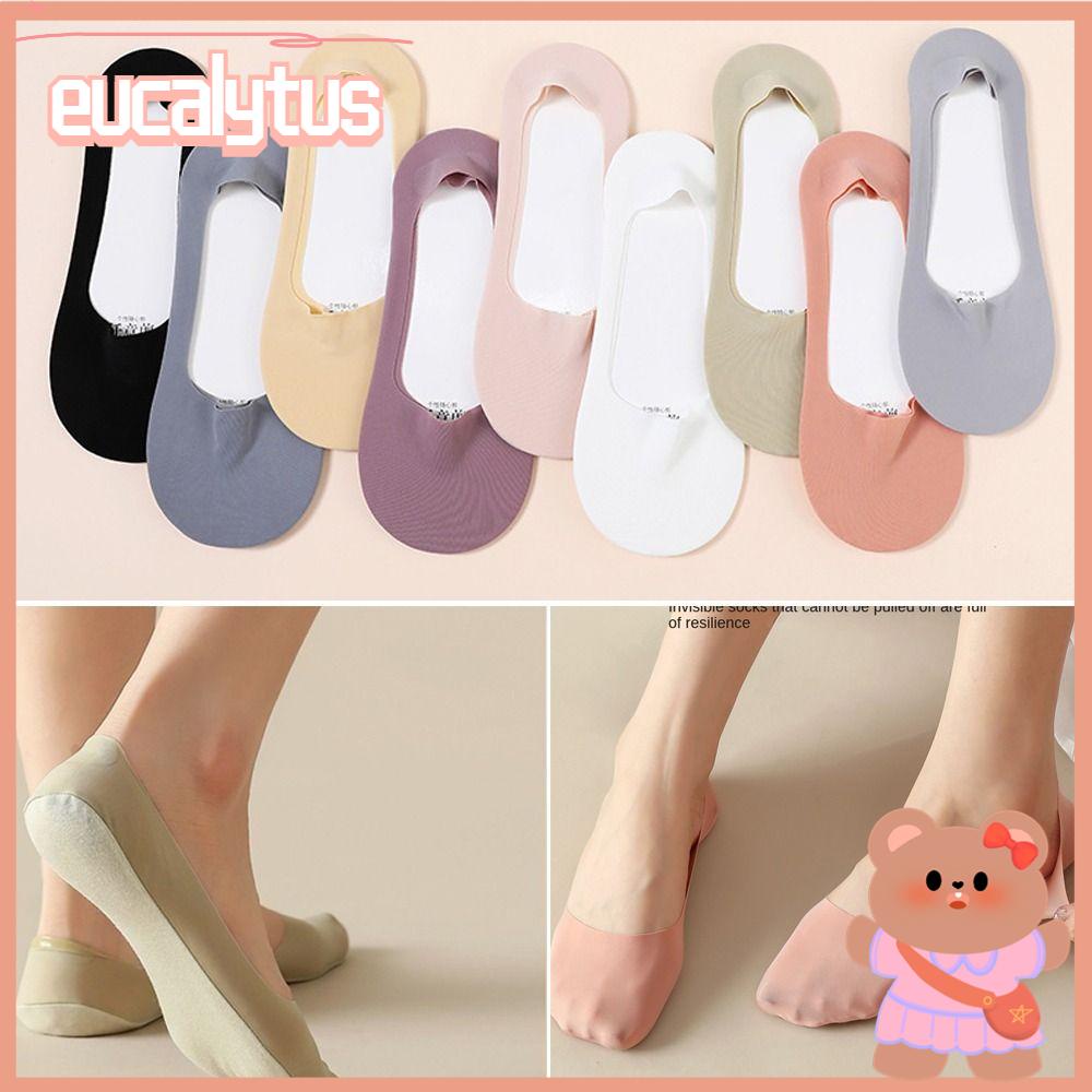 Bộ 5 Đôi Vớ Lụa Mềm Màu Trơn Thoáng Khí Không Trượt Thời Trang